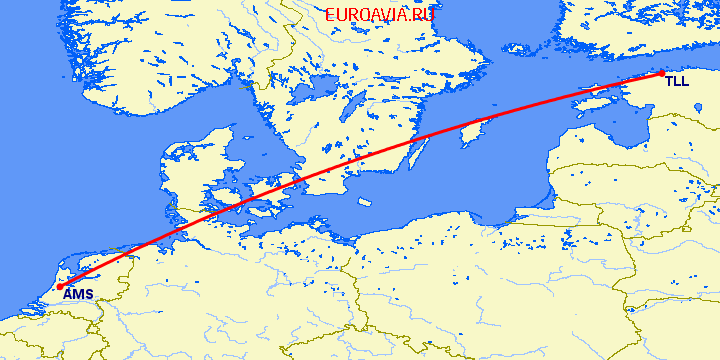 перелет Таллин — Амстердам на карте