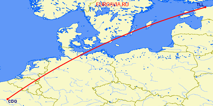 перелет Таллин — Париж на карте
