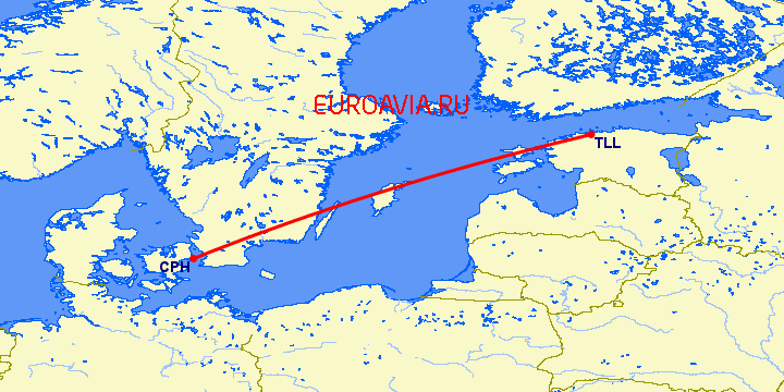 перелет Таллин — Копенгаген на карте