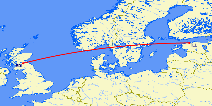 перелет Таллин — Эдинбург на карте