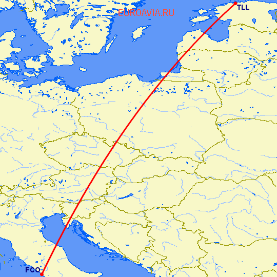 перелет Таллин — Рим на карте