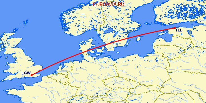 перелет Таллин — Лондон на карте