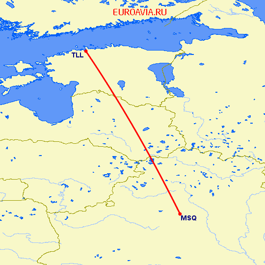перелет Таллин — Минск на карте