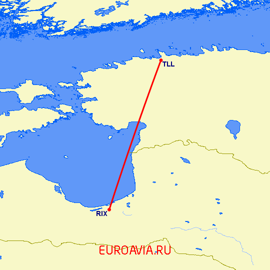 перелет Таллин — Рига на карте