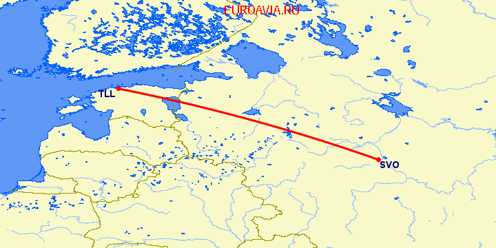 перелет Таллин — Москва на карте