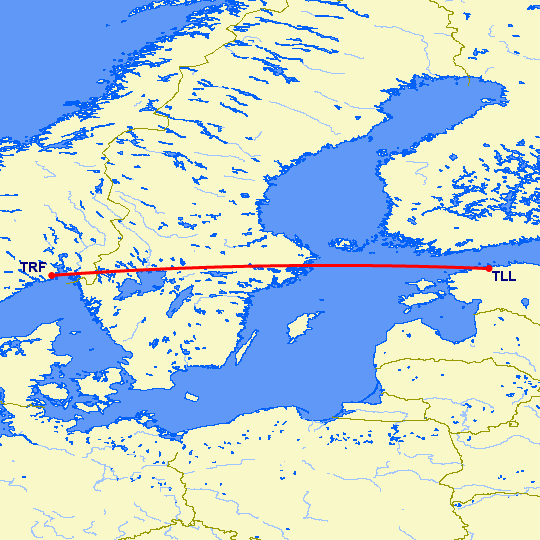 перелет Таллин — Осло Торп на карте