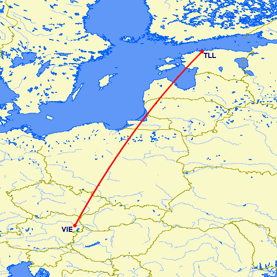 перелет Таллин — Вена на карте