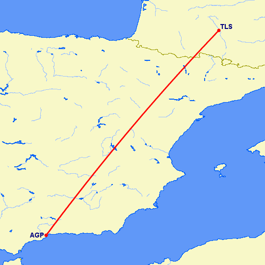 перелет Тулуза — Малага на карте