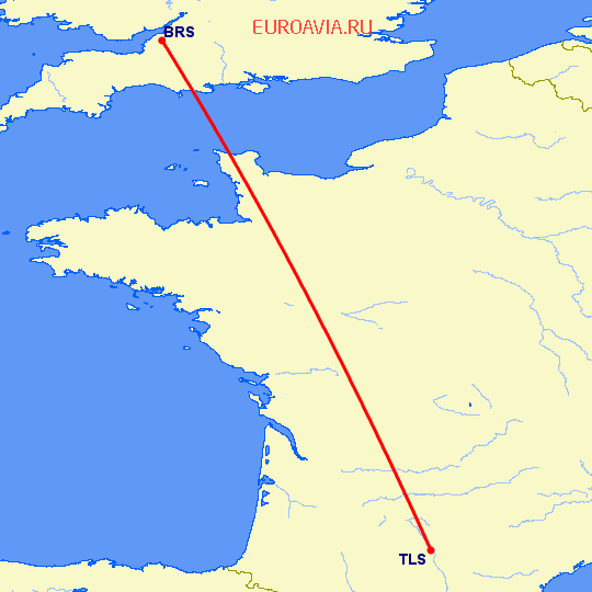 перелет Тулуза — Бристоль на карте