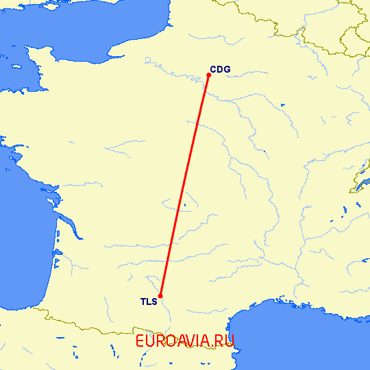 перелет Тулуза — Париж на карте