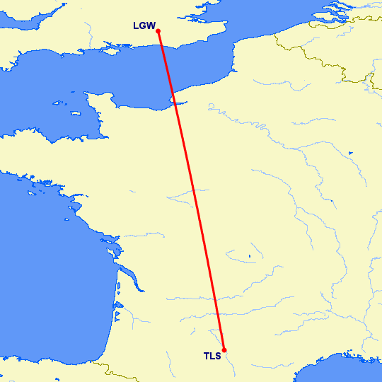 перелет Тулуза — Лондон на карте