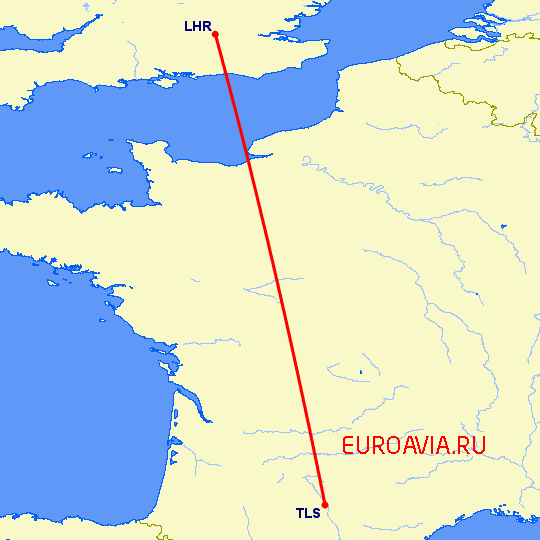 перелет Тулуза — Лондон на карте