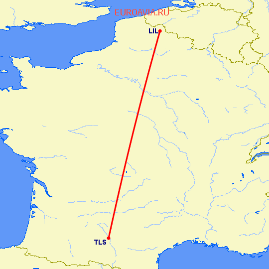 перелет Тулуза — Лилль на карте