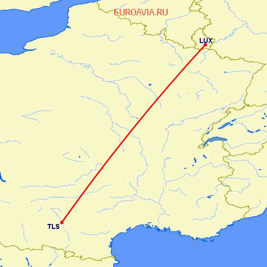 перелет Тулуза — Люксембург на карте
