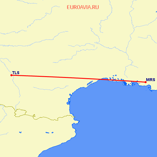 перелет Тулуза — Марсель на карте