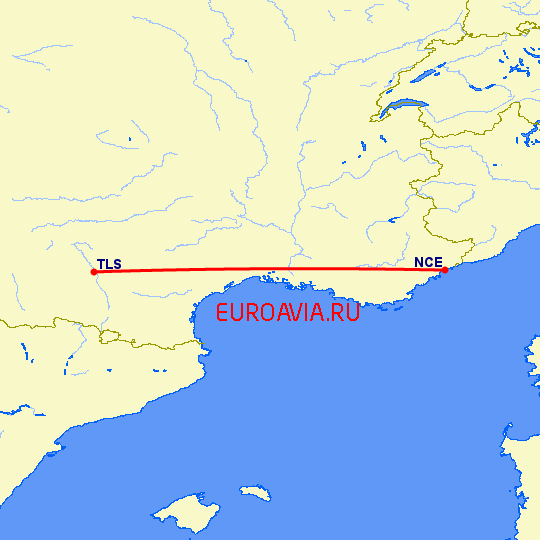 перелет Тулуза — Ницца на карте