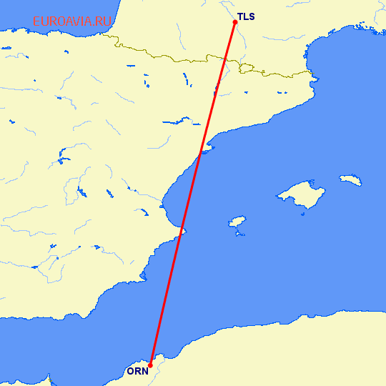 перелет Тулуза — Оран на карте