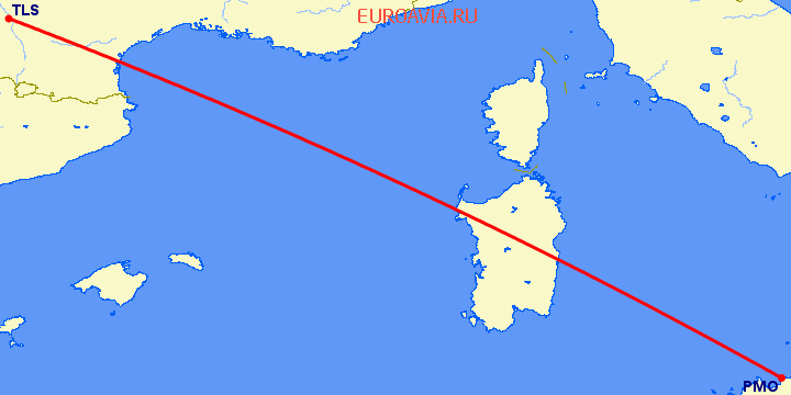 перелет Тулуза — Палермо на карте