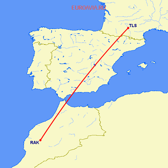 перелет Тулуза — Марракеш на карте