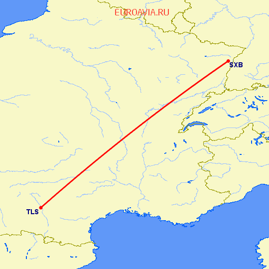перелет Тулуза — Страсбург на карте