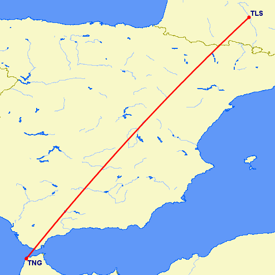 перелет Тулуза — Танжер на карте