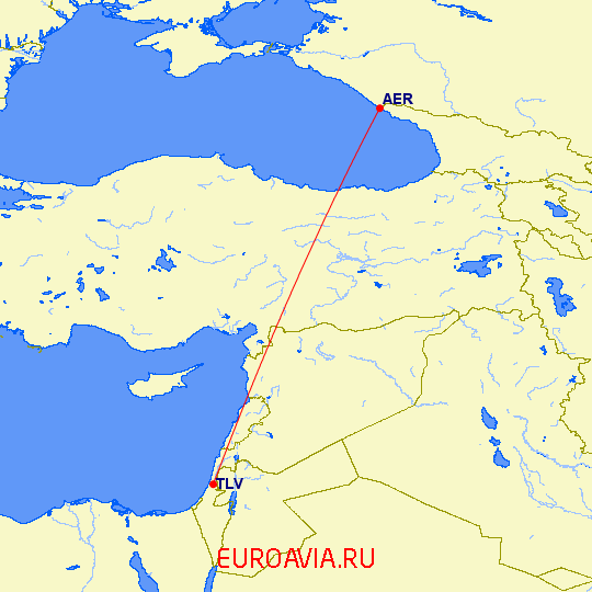перелет Тель Авив — Сочи на карте