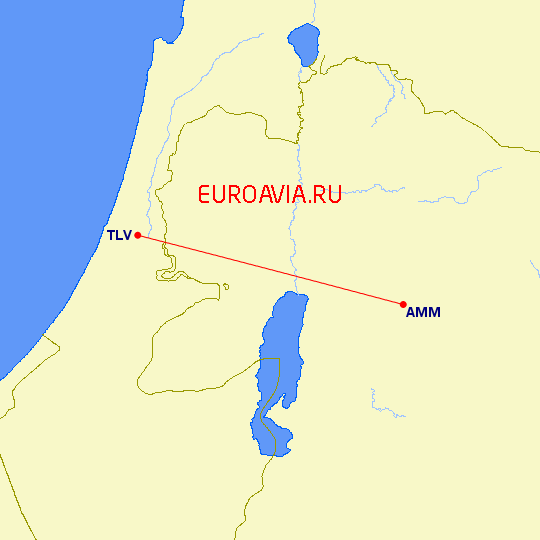 перелет Тель Авив — Амман на карте