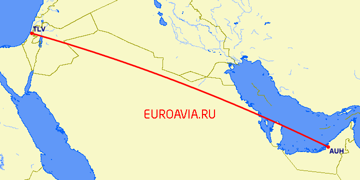 перелет Тель Авив — Абу Даби на карте