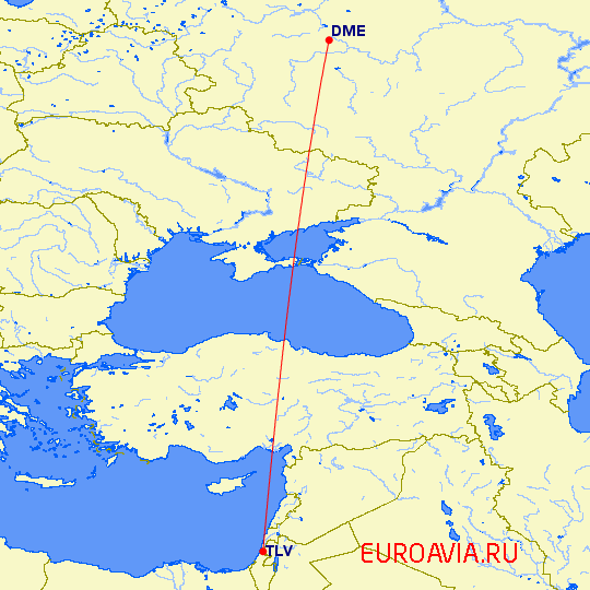 перелет Тель Авив — Москва на карте