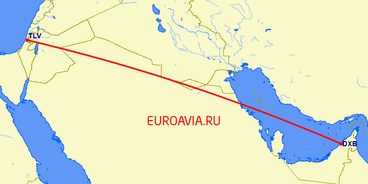 перелет Тель Авив — Дубай на карте