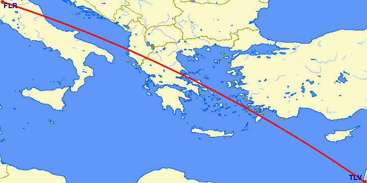 перелет Тель Авив — Флоренция на карте