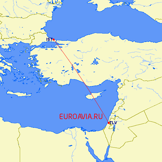 перелет Тель Авив — Стамбул на карте