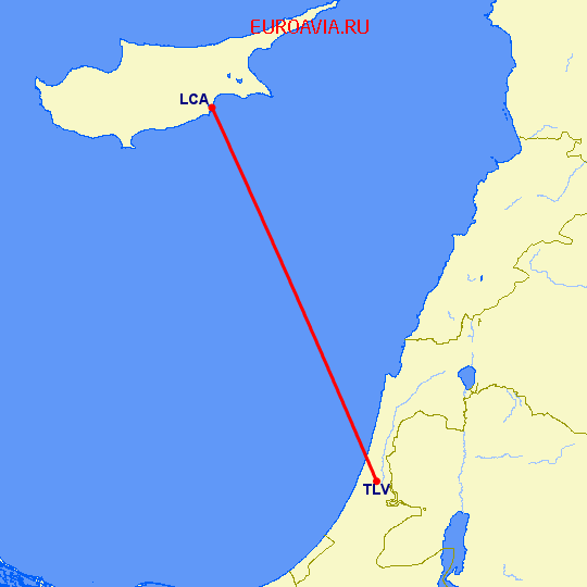 перелет Тель Авив — Ларнака на карте
