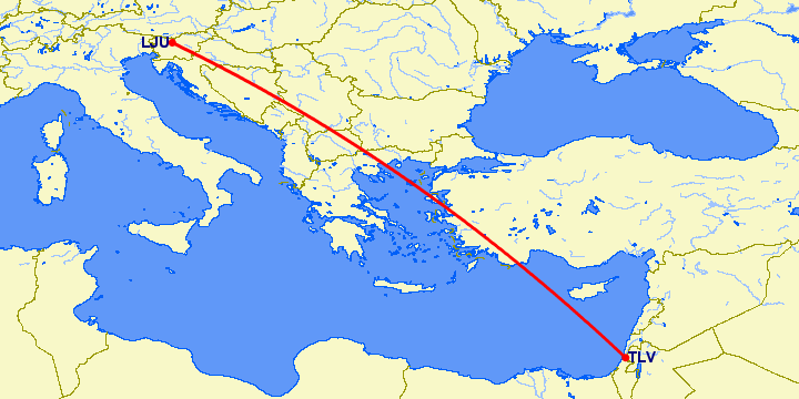 перелет Тель Авив — Любляна на карте