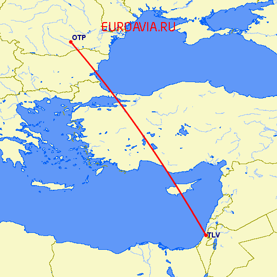 перелет Тель Авив — Бухарест на карте