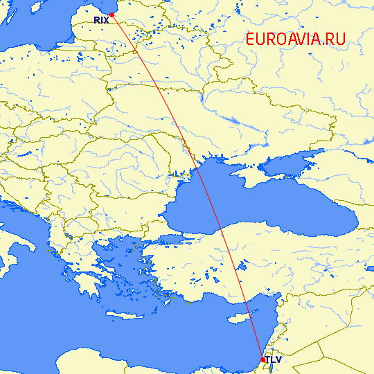 перелет Тель Авив — Рига на карте