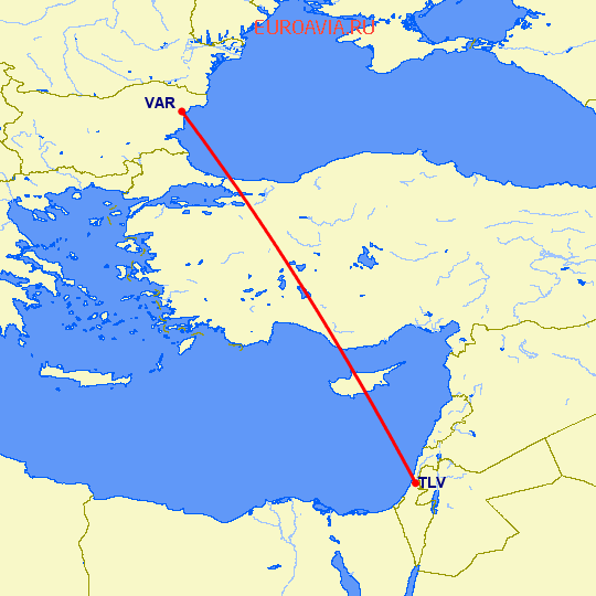 перелет Тель Авив — Варна на карте