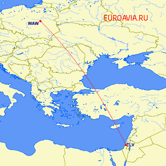 перелет Тель Авив — Варшава на карте