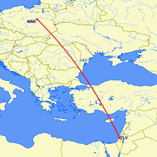 перелет Тель Авив — Варшава на карте