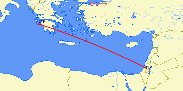 перелет Тель Авив — Закинтос на карте