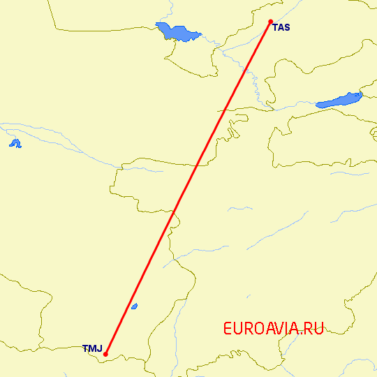 перелет Термез — Ташкент на карте