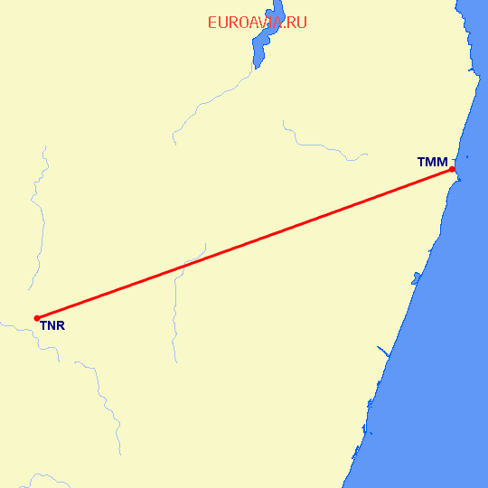перелет Таматаве — Антананариву на карте