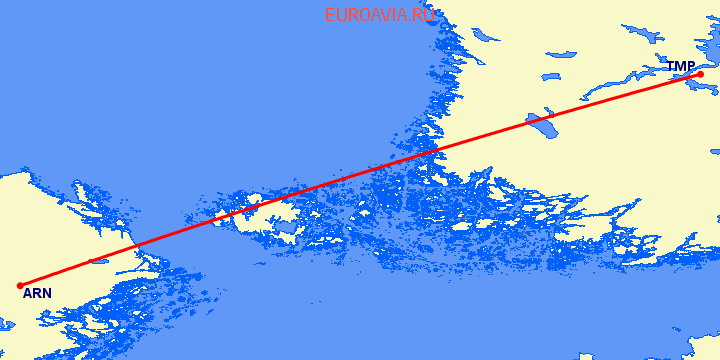 перелет Тампере — Стокгольм на карте
