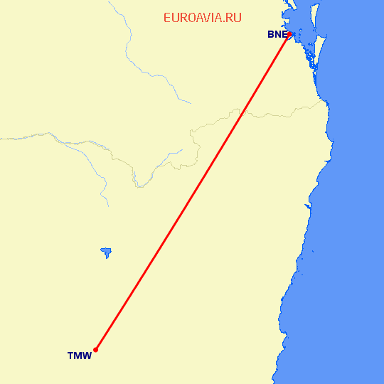 перелет Тамворт — Брисбен на карте