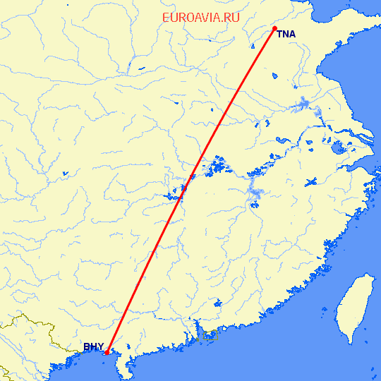перелет Цзинань — Бейхай на карте