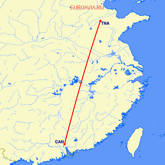 перелет Цзинань — Гуанчжоу на карте