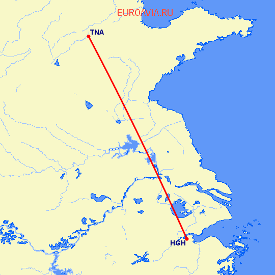 перелет Цзинань — Ханчжоу на карте