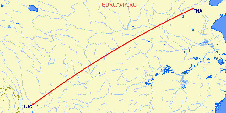перелет Цзинань — Лицзян на карте