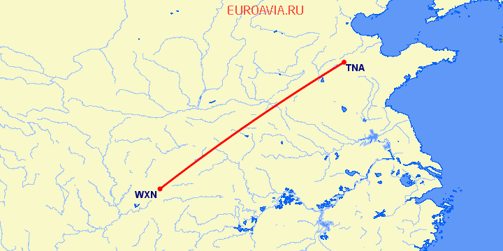 перелет Цзинань — Wanxian на карте