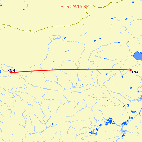 перелет Цзинань — Хайнин на карте